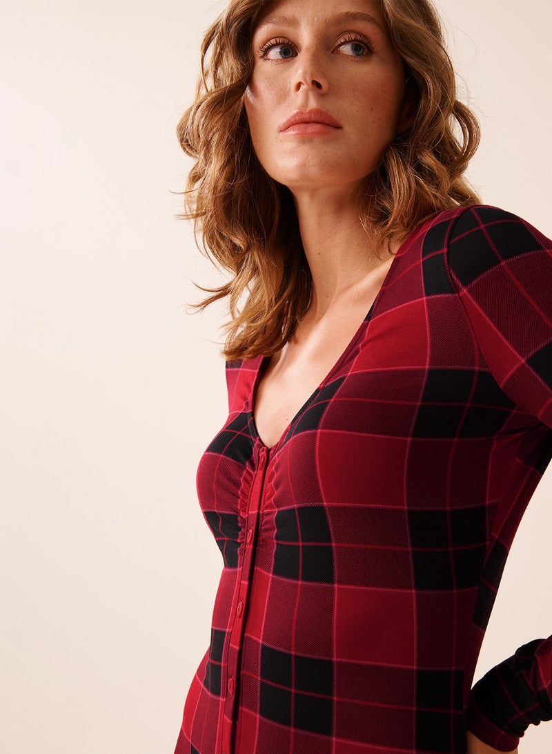 La Vie en Rose Buffalo Plaid Super Soft Long Sleeve Romper - Image 3